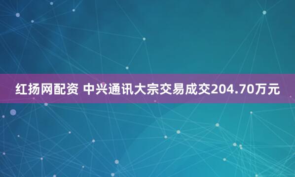 红扬网配资 中兴通讯大宗交易成交204.70万元