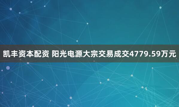 凯丰资本配资 阳光电源大宗交易成交4779.59万元